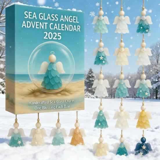 Sea Glass Angel Arrival Calendar 24 Day Countdown Box Unique Window Design Christmas Holiday Decoration for Kids Rooms