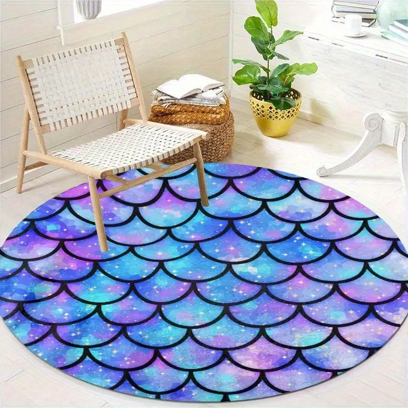 Crystal Velvet carpet2D Flat Print Not 3D Doormat 1pc Mermaid Scale Round Mat- Non-Slip Crystal Velvet Area Mat, Vibrant Purple,