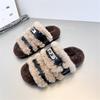 Autumn and winter metal buckle open-toed fluffy slippers women's 2025 new comfortable and lightweight plush warm slippers