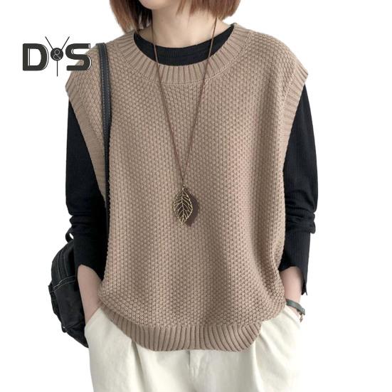 Women Knitted Vest Autumn Winter O Neck Solid Color Wavy Hem Warm Soft Loose Casual Female Ladies Waistcoat Sleeveless Top Knitwear