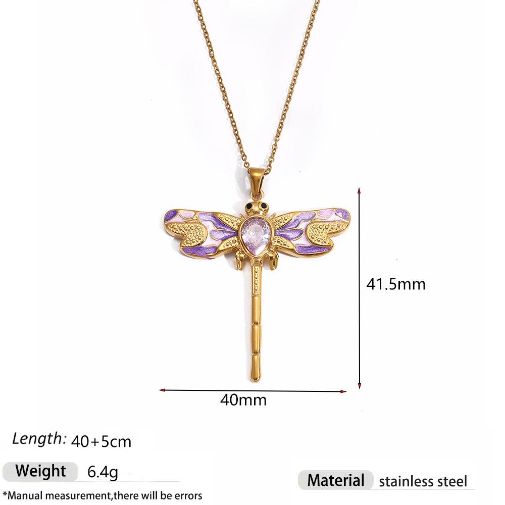 18K Gold-Plated Dragonfly Zirconia Pendant Necklace for Women