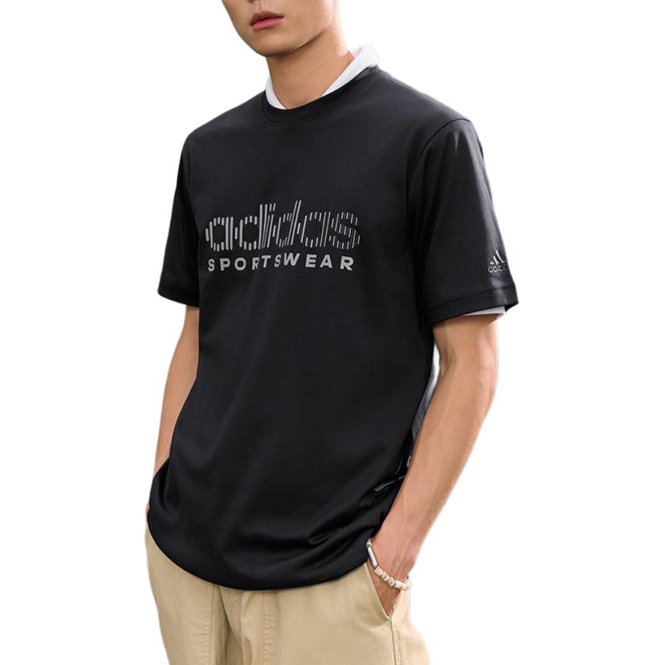 adidas T Shirts Men's Black Crew Neck Moderate Straight Fit JD5213