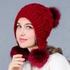 Women Knitted Cap Warm Woolen Hat with Plush Fuzzy Balls for Autumn Winter