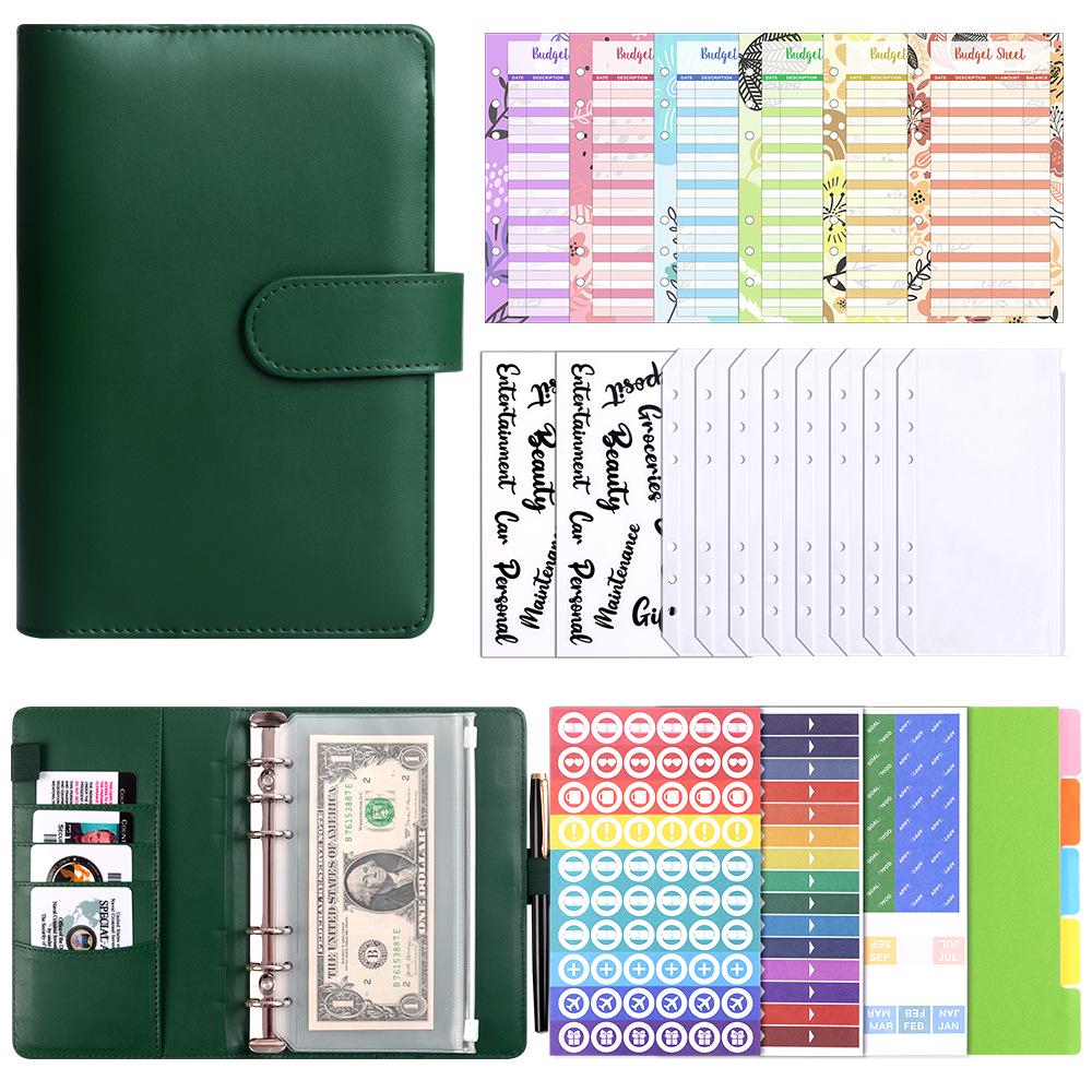 A6 Macaron PU Leather Zipper Budget Notebook with Detachable Loose-Leaf Pages