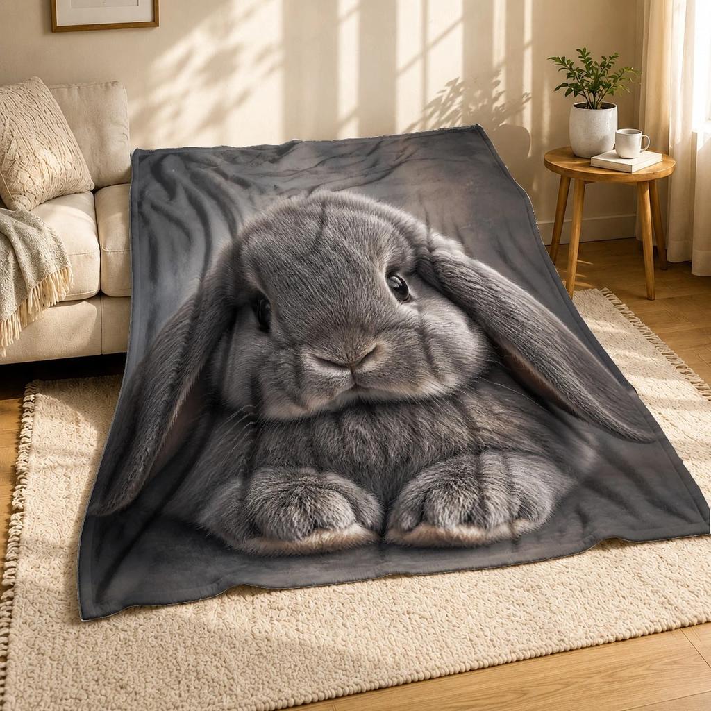Gray Lop-Eared Rabbit Coral Fleece Blanket