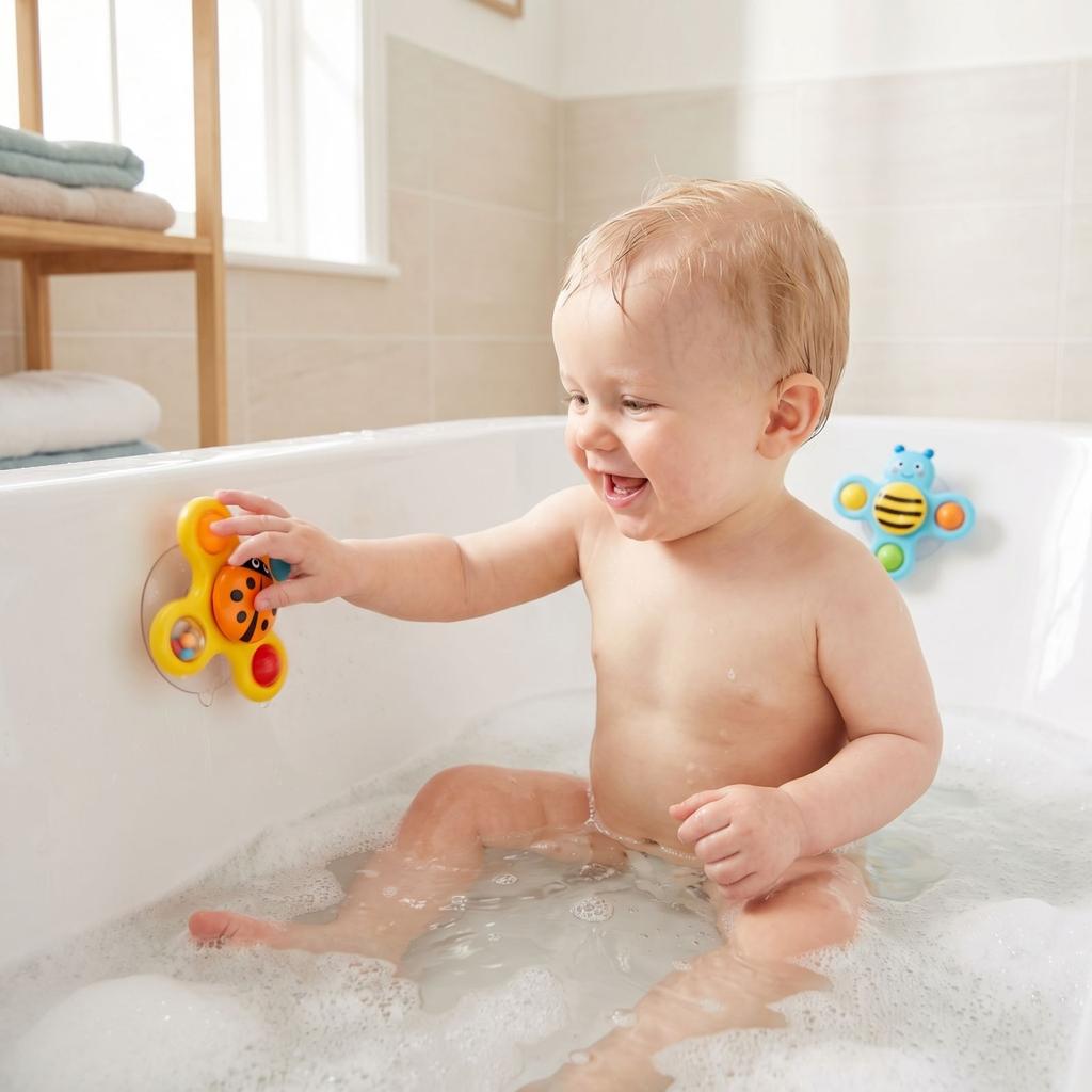 This 3PC Suction Cup Rotating Toy Set, Bath Toy, And Sensory Toy Is A Perfect Choice For Gifts And Airplane Travel.