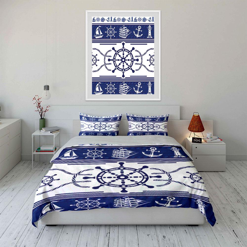Ocean And Nautical Elements Printed Duvet Cover Set1 Duvet Cover+2 Pillowcasemulti Size Bedroom Bedding Decor Luxury Gift