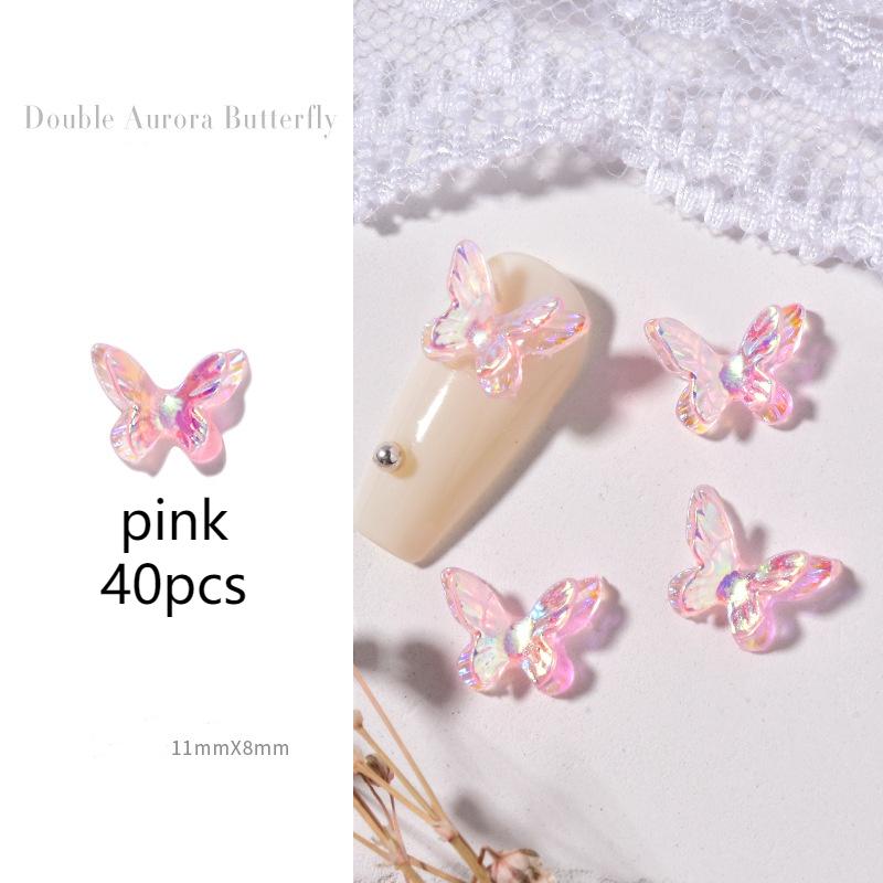 40pcs/bag Double Layer Butterfly Nail Art Decorations ResinNail Art Rhinestones For 3D Manicure DIY Fashion Manicure Tools