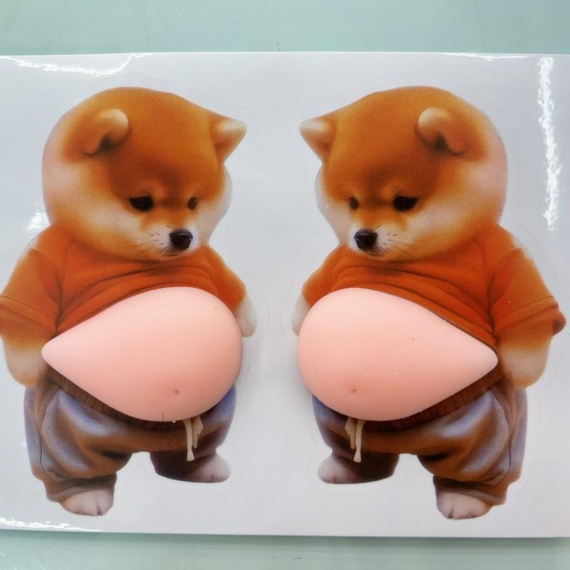 2Pcs 3D Cute Puppy Sticker Silicone Self-Adhesive Chubby Shiba Inu Stickers Squeezeable Decoration Stress Relief Phone Sticker