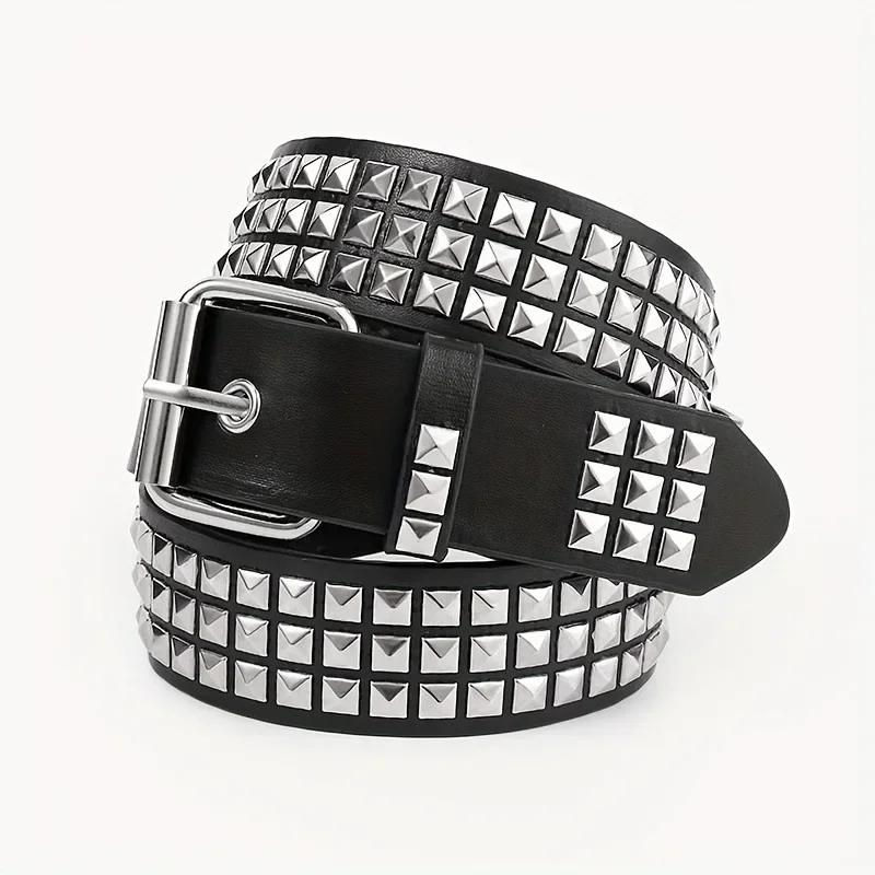 2025 New Square Bead Rivet Belt Metal Pyramid Belt Men And Women Punk Hardware Jeans Belt Designer Belt Woman Belts