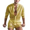 1 Set Popular Men Outfit Sexy Men Top Shorts Hollow Out See Through Crochet Shirt Shorts  Single Breasted