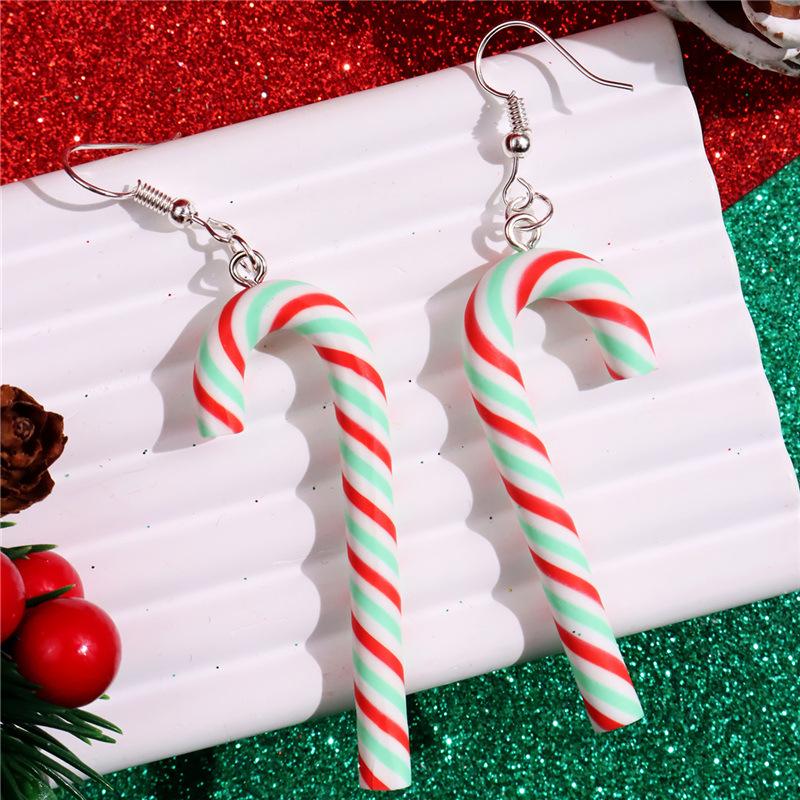 Sweet Colorful Stripes Candy Cane Earrings for Women Simple Christmas Candy Hook Earrings New Year Festive Party Jewelry Gifts