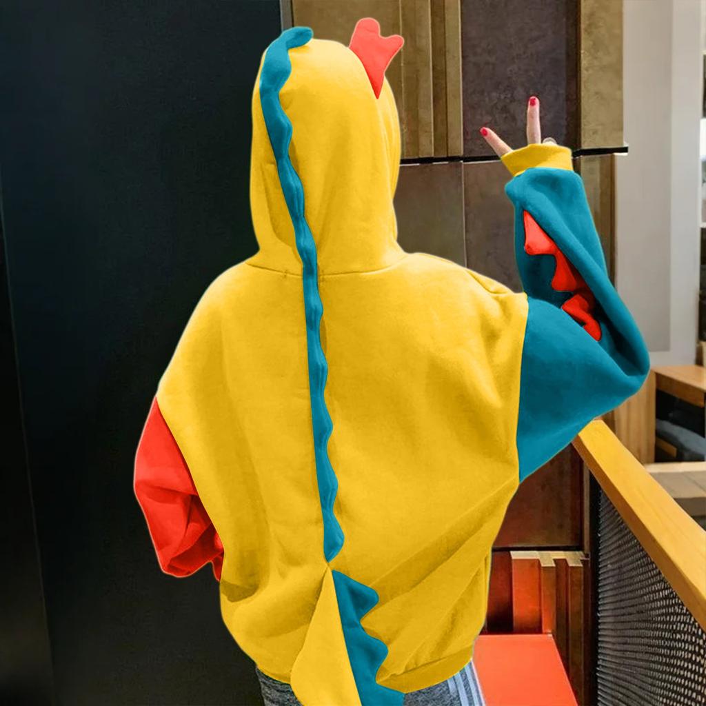 Women's Contrasting Dinosaur Loose Casual Pullover Sweatshirt Sweatshirt