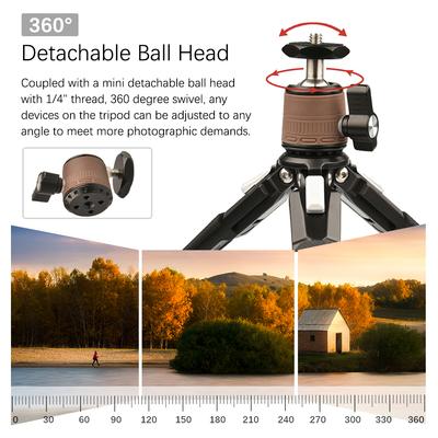 Foldable Tripod with Detachable Ball Head Aluminum Alloy 3kg/6.6lbs Load Capacity Compatible with
