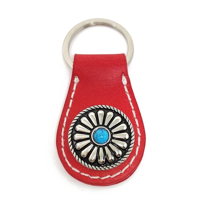 

[H.N.Z] men s key ring cowhide concho native key ring red rclk-001e