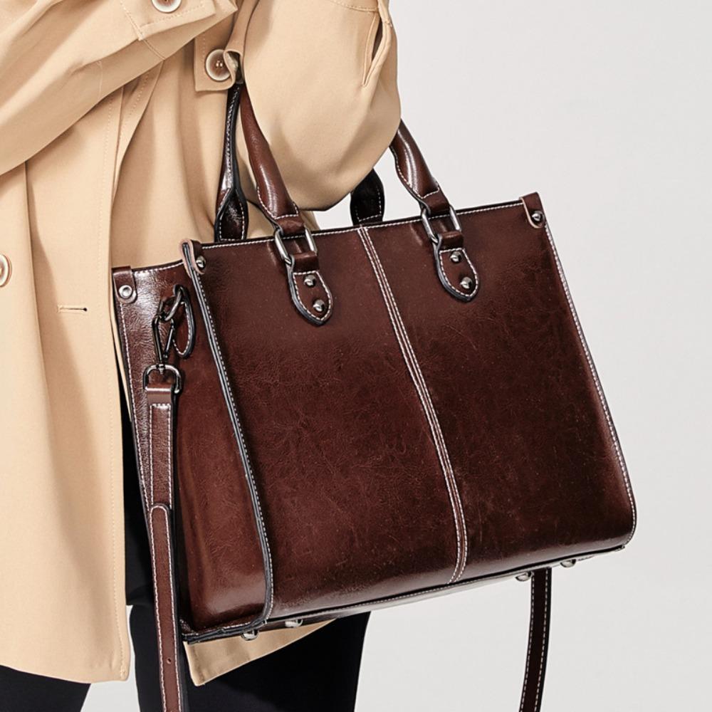 Bag Women's Oil Wax Splicing Genuine Leather Women's Bag European and American Style Cowhide Versatile Portable Shoulder Messenger Bag