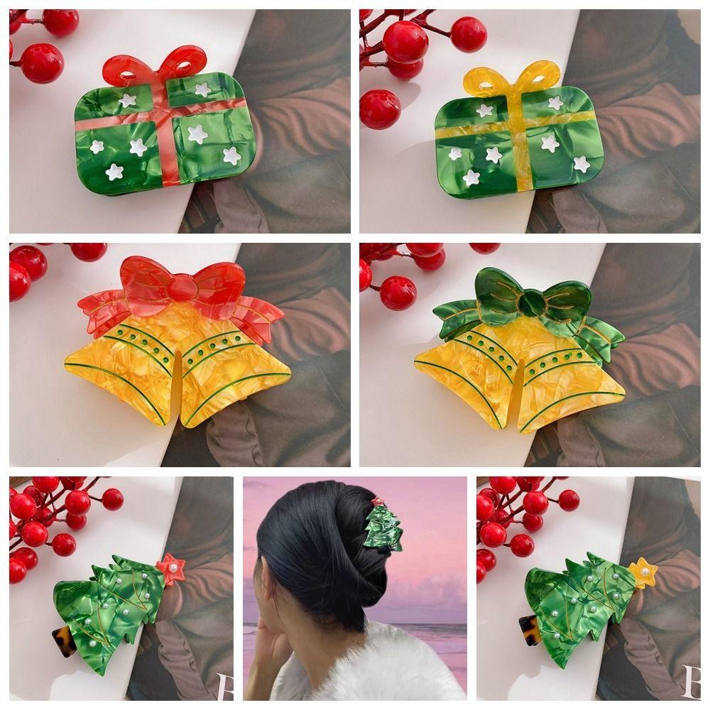Bow Acetic Acid Hair Claw Bell Creative Shark Clip Fashion Christmas Shark Clip  School