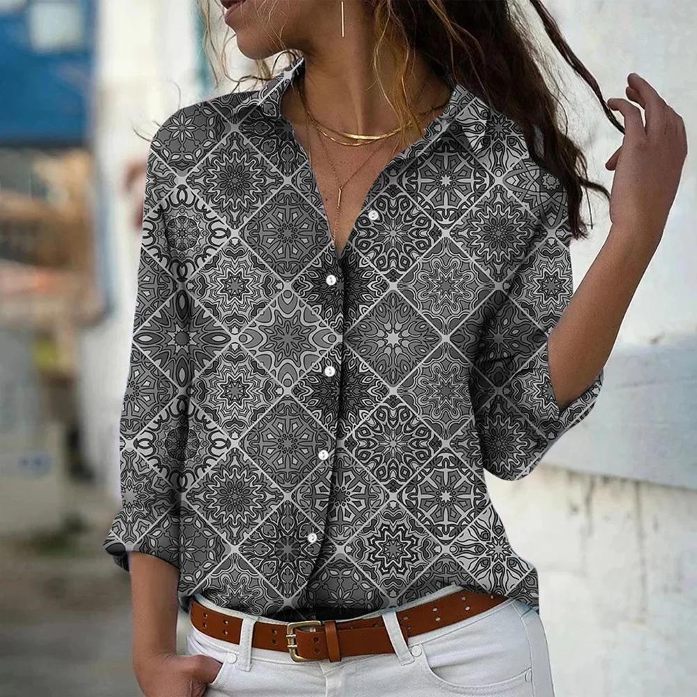 Fashion Long Sleeve Shirt Single-Breasted Lapel Top Floral Printed Button Shirts Women's Clothing Autumn Blouses Elegant Office