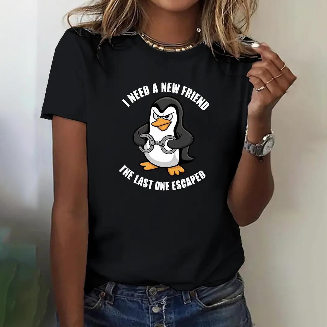 

Women s T Shirt Cartoon penguin Pattern Print Summer Casual Short Sleeve Tee Fashion Streetwear Female Oversized Clothing 8XL