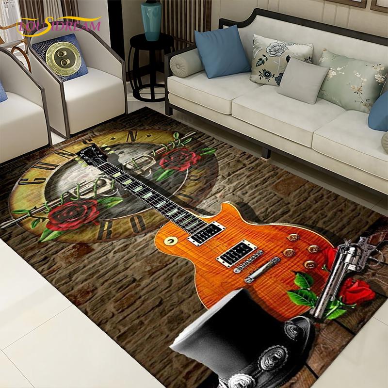 3D-Teppich mit kreativem Wasser- und Feuergitarren-Motiv, Teppiche für Wohnzimmer, Schlafzimmer, Dekoration, Küche, Badezimmer, rutschfeste Fußmatten