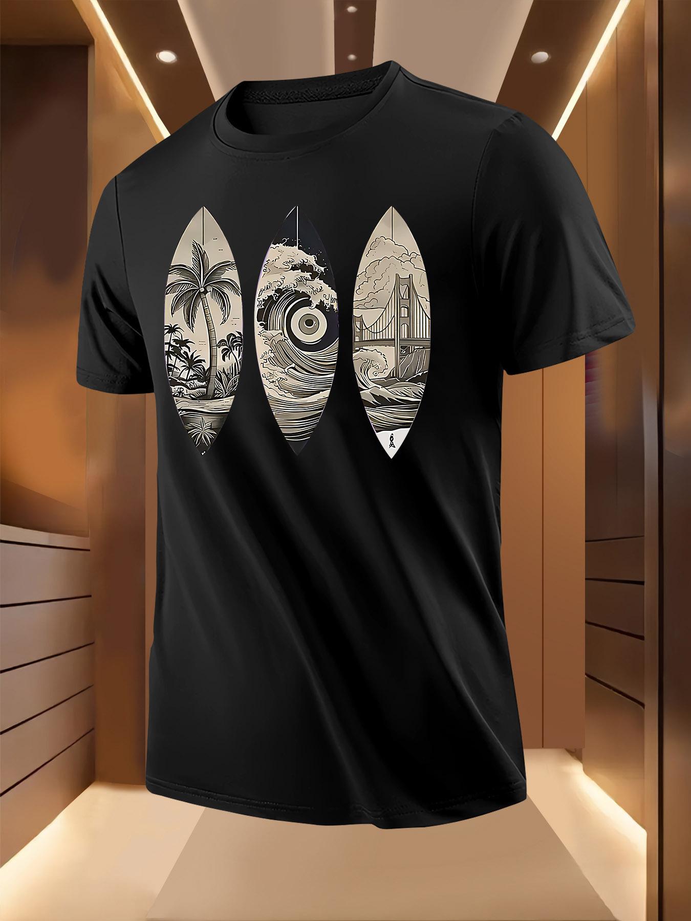Short Sleeve Tshirt with Surfboard Print - Light Blue XL