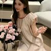 [Casual Minor] Cotton Dress Sweet Vacation Style Loose Nightdress Backless Lace Contrasting Color Silkworm Weisi