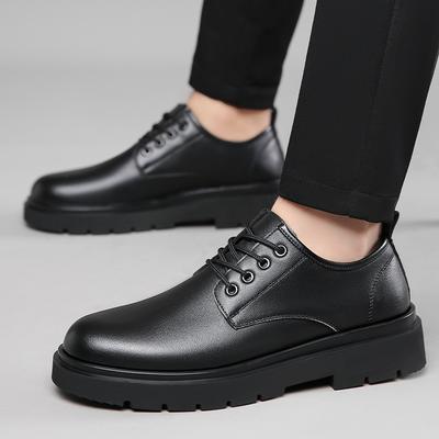 2025 New Leather Shoes Men's Business Dress British Big Head Men's Casual Round Head Platform Wedding Shoes