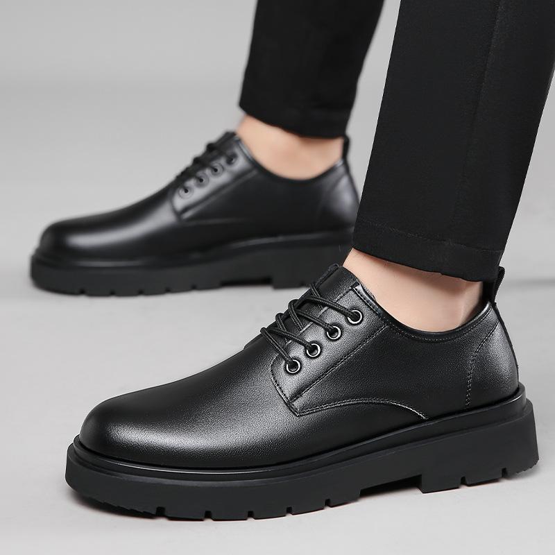 2025 New Leather Shoes Men's Business Dress British Big Head Men's Casual Round Head Platform Wedding Shoes