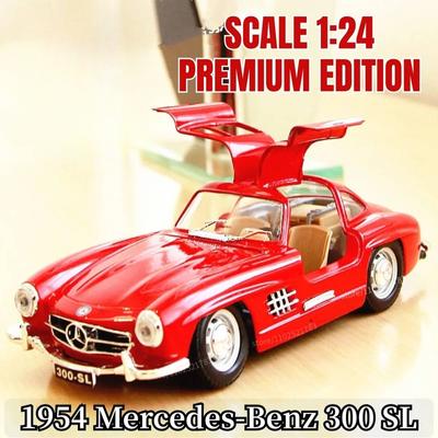 1:24 Mercedes-Benz 300SL Street Car Simulation Alloy Model Classic Car Collection Ornaments with Sound and Light Pull Back Children's Toy Boy Gift