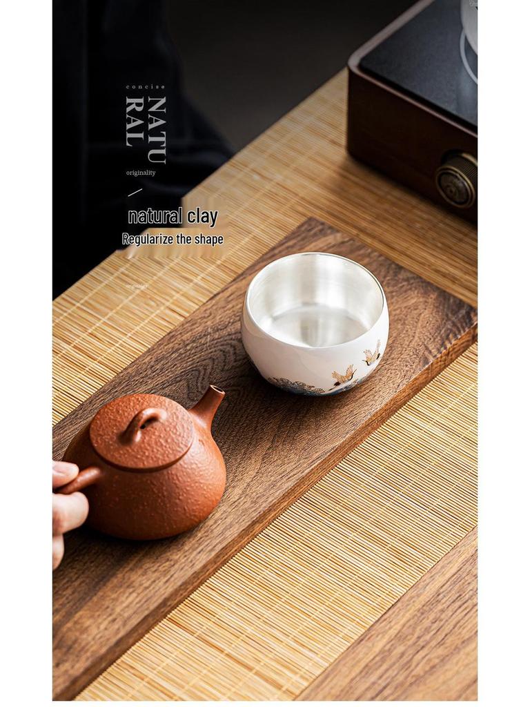 Gilt Ceramic Teacup - Mutton Fat Jade & Silver White Porcelain Kung Fu Tea Set