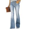 Women Jeans High Waist Flared Hem Slim Fit Button Closure Gradient Color Matching Full Length Pockets Bell-bottomed Pants Denim Trousers