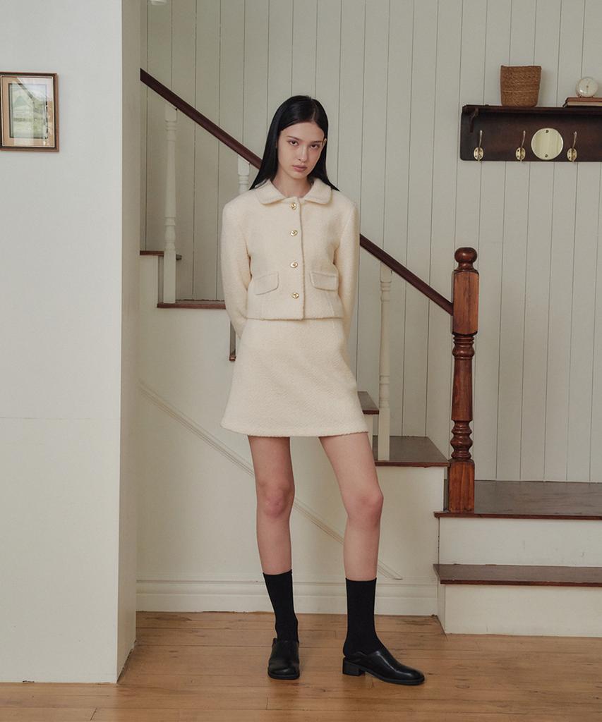 MARROT A-Line Wool Tweed Mini Skirt_Cream