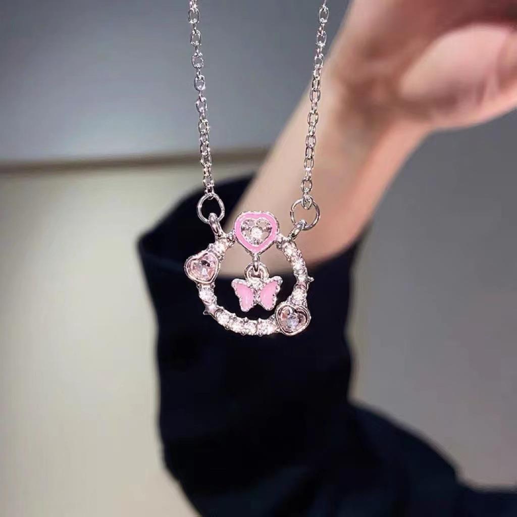 Dopamine Style Double‑Layer Butterfly Thorn Heart Clavicle Necklace