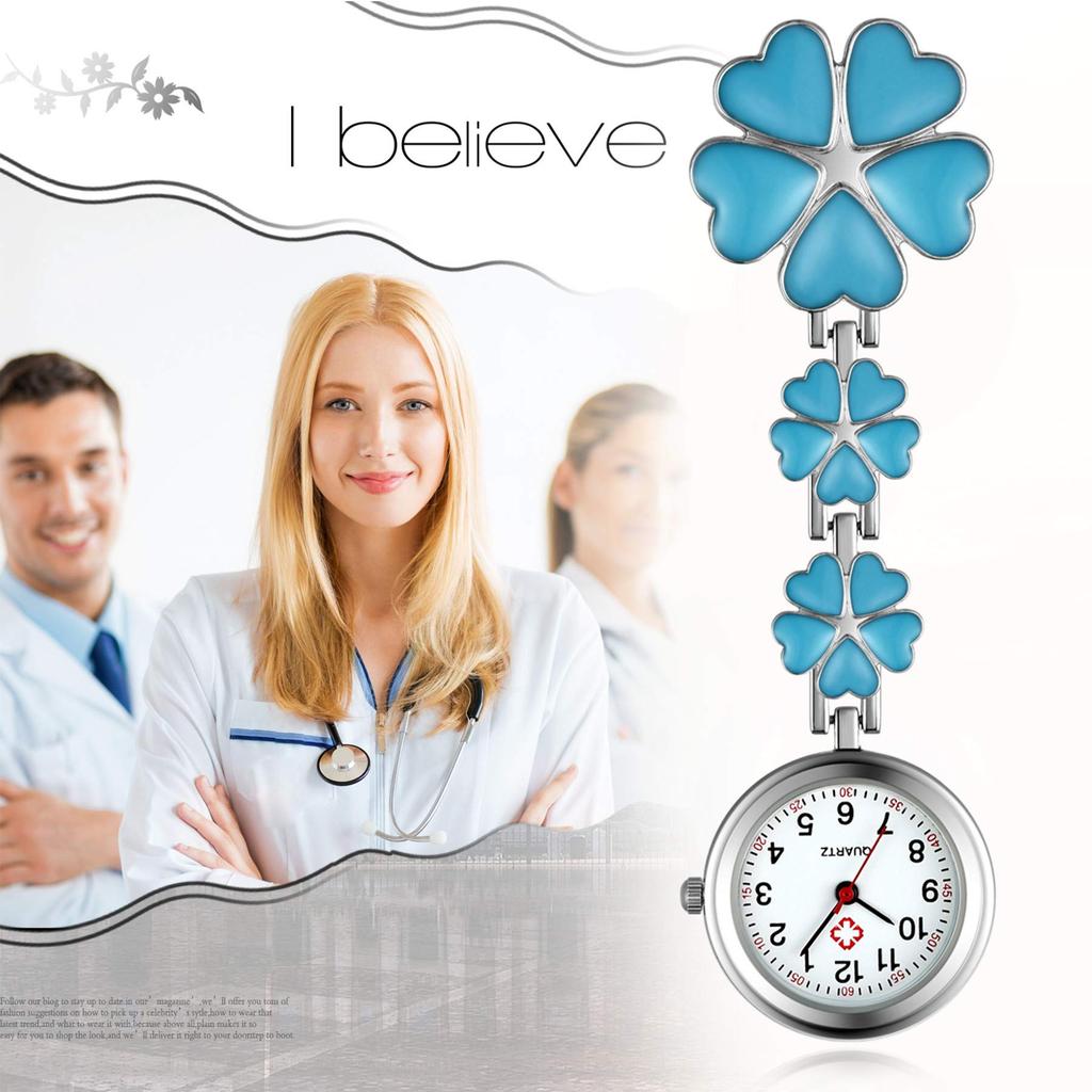 Lancardo Nurse Flower Petal Pocket Watch Clip Ladies Analog Watch
