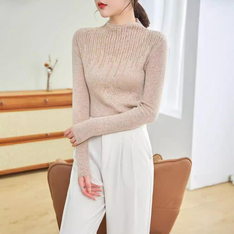 Niche design striped drill bottoming sweater women's autumn new semi-turtleneck wool knitted sweater women's inner top