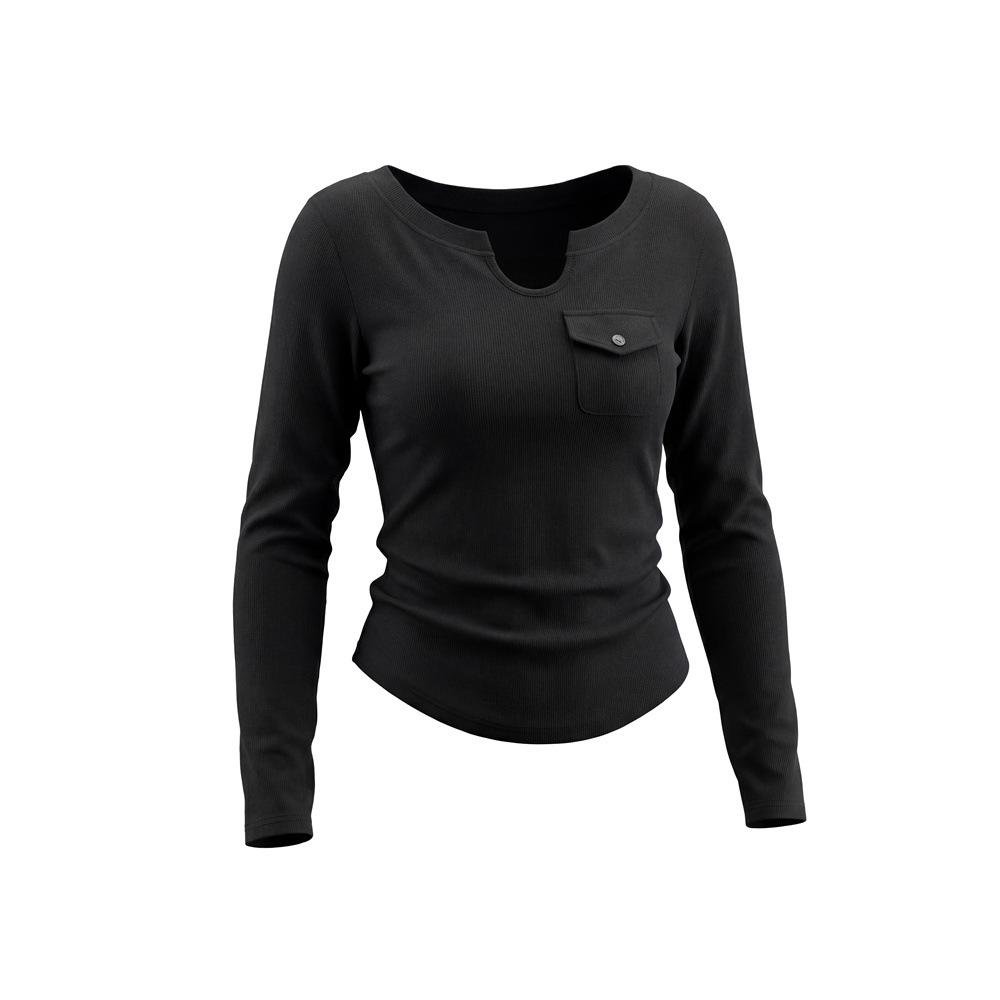 

HeyHenry Women s American Retro Slimming Long-Sleeve U-Neck T-Shirt for Spring & Autumn Small чорний