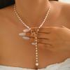 Vintage White Imitation Pearl Tassel Necklace for Women Fashion Gold Color Handmade Beaded Clavicle Chain Necklace Jewelry