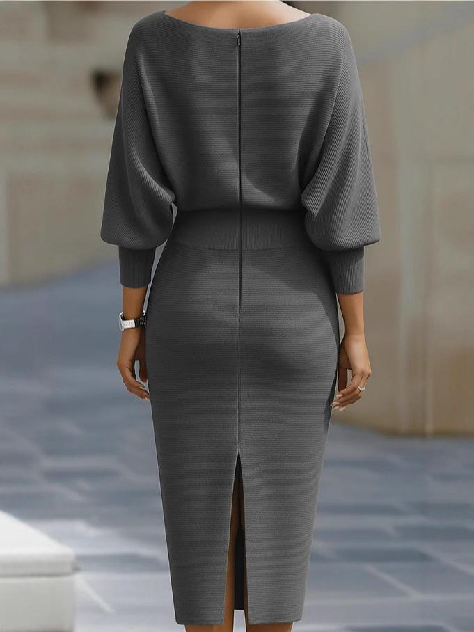 European and American temperament commuter swing collar drape bat sleeve medium long dress women's clothing