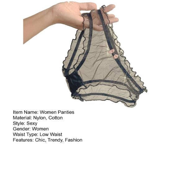 Damen Rüschenbesatz Cut-Out Netz-Slips Sexy Niedrige Taille Durchsichtige Unterwäsche mit Schleife Ultra Dünn Weich Durchsichtige Slips