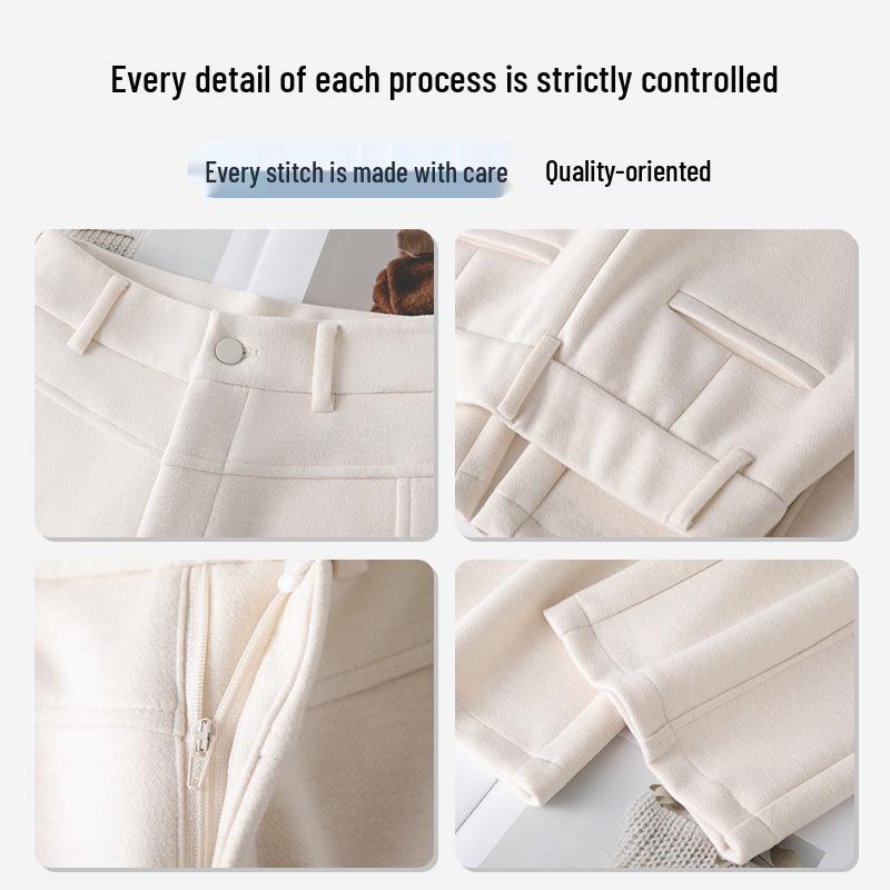 Women's Gray Cashmere Scimitar Wide-Leg Trousers – Fleece-Lined Wool for Autumn/Winter 2025
