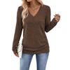 Women Tops V-Neck Long Sleeve Side Buttons Decor Casual Pullover Tops Solid Color Spring Autumn Blouse