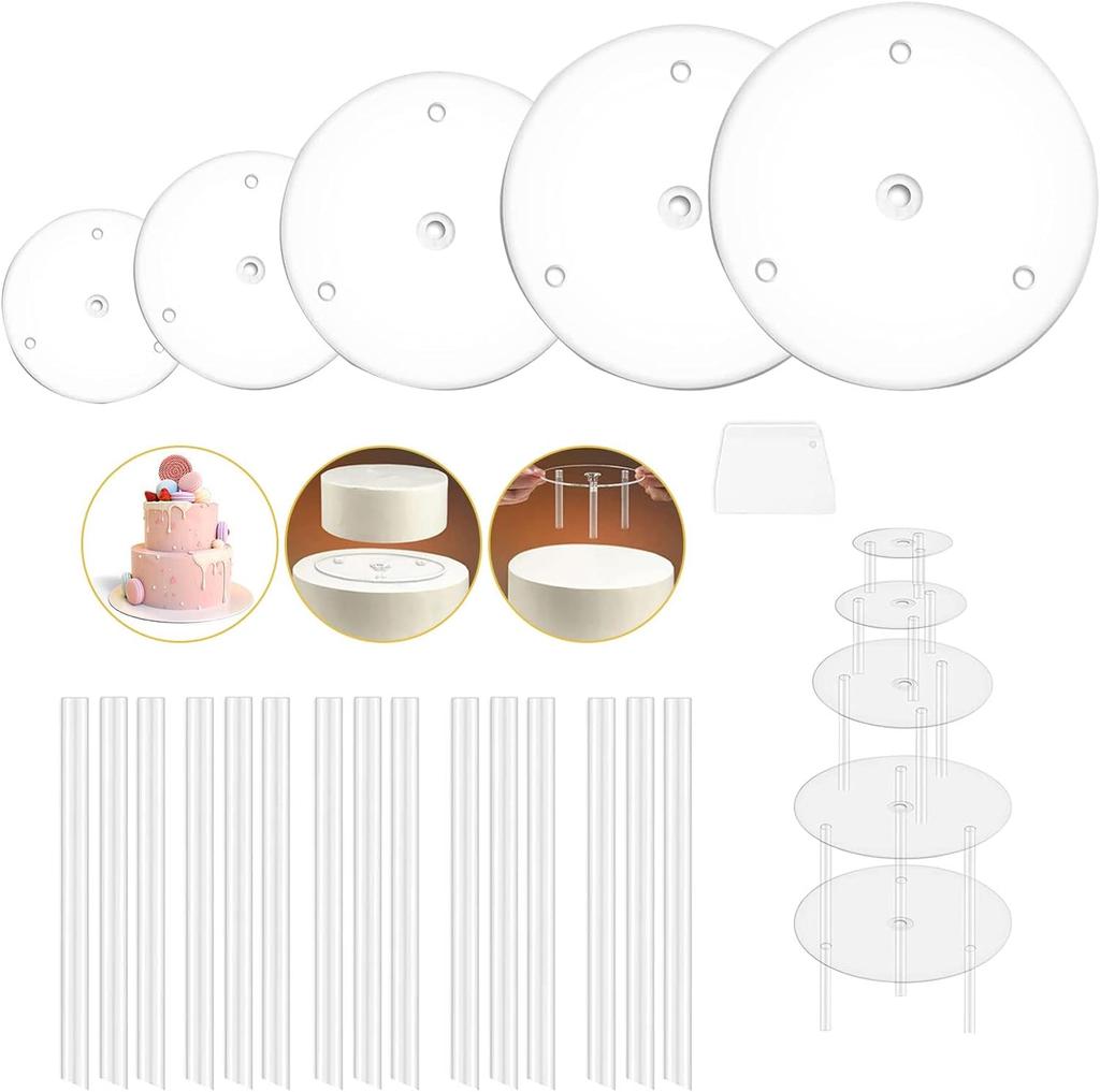 15 pieces clear cake stacking dowels with 5 Cake Separator Plates for 4 6 8 1012 Inch Cakes  for Wedding Cake Construction