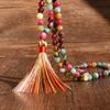 Bohemain Natural Stone Colorful Stone 99 Beads Long Necklace Silk Tassel Pendant Handmade Beaded Hoilday Zircon Gift