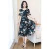 Women's Summer Dress Large Size Chiffon Print Round Neck Short Sleeve Skirt Length To Calf