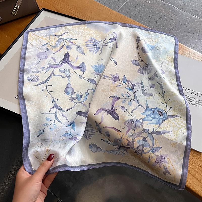 

100% Natural Real Silk Scarf Women Shawl Female Headband New Bandana Square Scarves Wrap Mulberry Luxury High Quality Hijab 2024 53x53cm