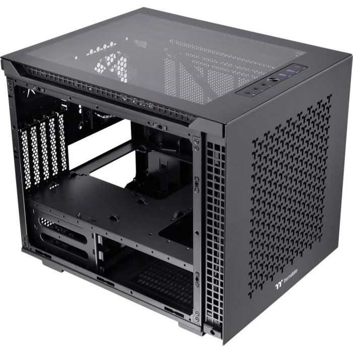 Boîtier pc - thermaltake - divider 200 tg air - noir - 2 ventilateurs - verre trempé