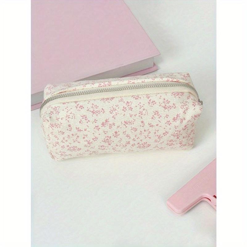 Svěží a jednoduché pouzdro na tužky s růžovým květinovým potiskem, vysoce atraktivní úložná taška na stolní papírnictví, kosmetická taštička v přírodním stylu