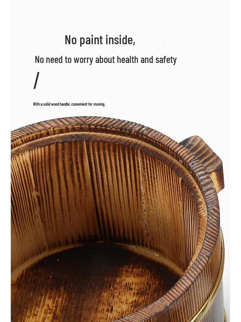 Wooden Rice Bucket with Lid: Insulated Serving Bowl and Spoon for Dining Table