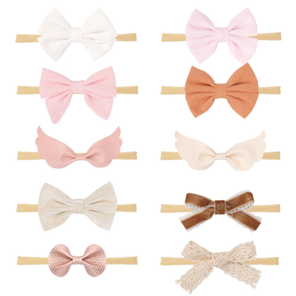 Baby-Stirnband-Set aus Nylon und Baumwolle: Stirnbänder mit Schleife und Leinen in Geschenkbox.