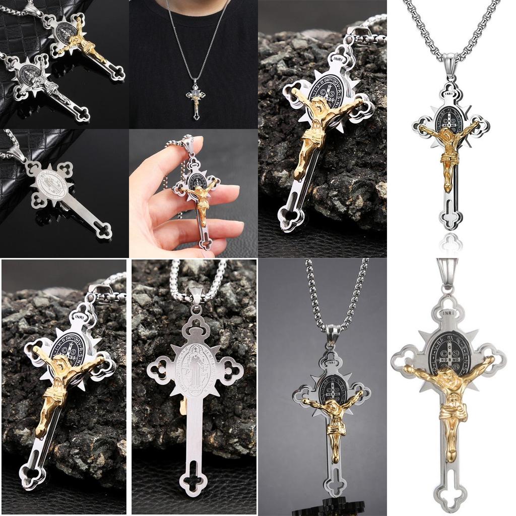 Pandantiv Colier Cruce din Oțel Inoxidabil Vintage cu Lanț